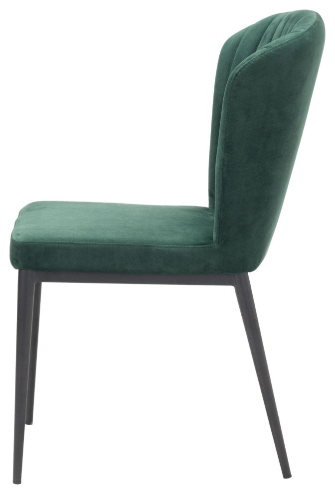 Dining Chair, Set of 2, Steel Metal, Fabric, Green, Black, Kitchen Cafe Bistro