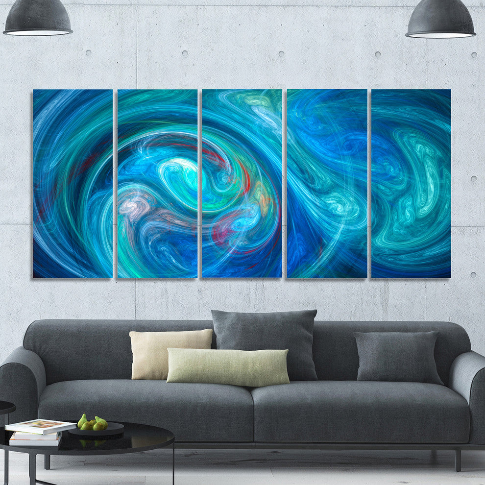 Dark Blue Fractal Abstract Texture, Abstract Canvas Wall Art, 60"x28", 5 Panels