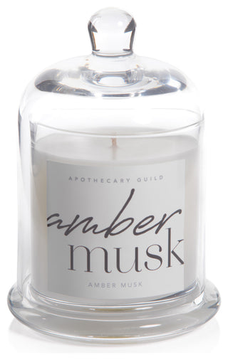 Amber Musk Scented Candle Jar With Glass Dome