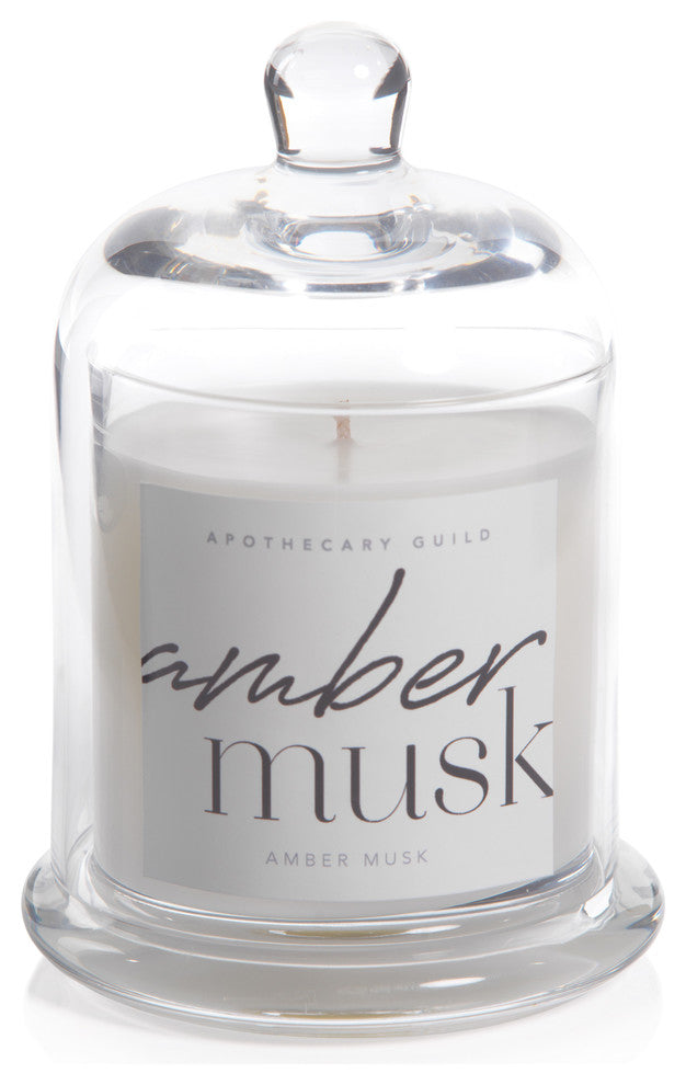 Amber Musk Scented Candle Jar With Glass Dome