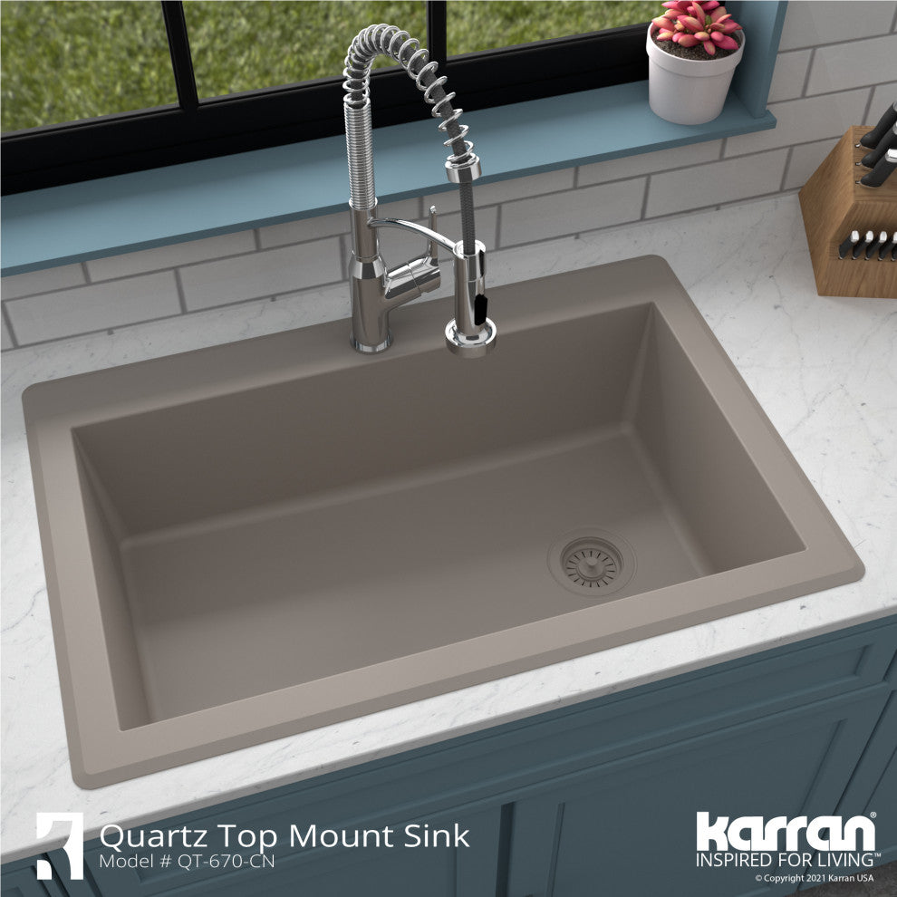 Karran Drop-In Quartz 33" 1-Hole Single Bowl Kitchen Sink, Concrete