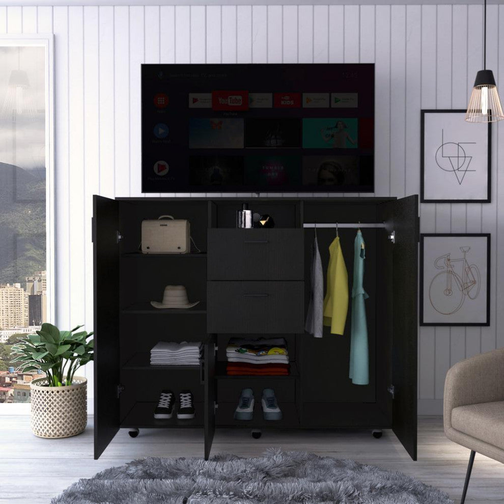 DEPOT E-SHOP Milano Double Door Cabinet Dresser,2 Drawers,4 Interior Shelves,Rod