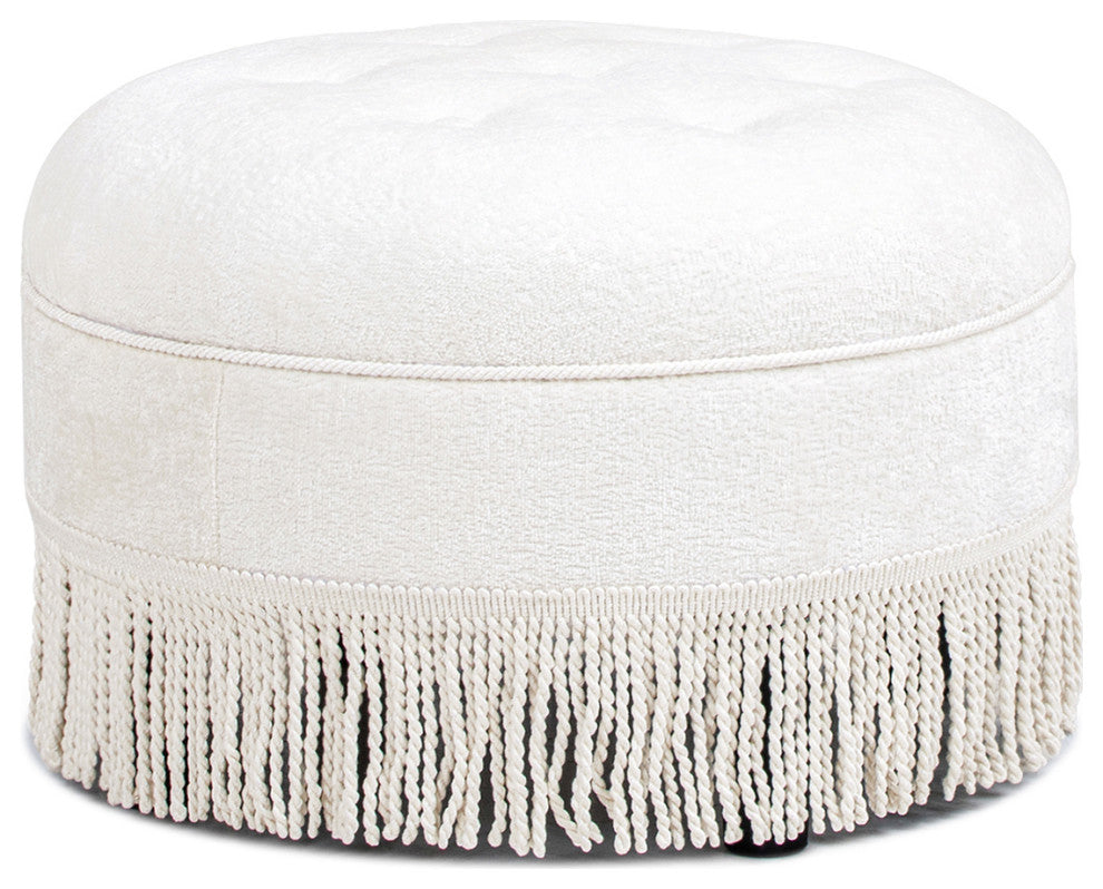 Yolanda 24" Upholstered Round Accent Ottoman, Almond White Chenille