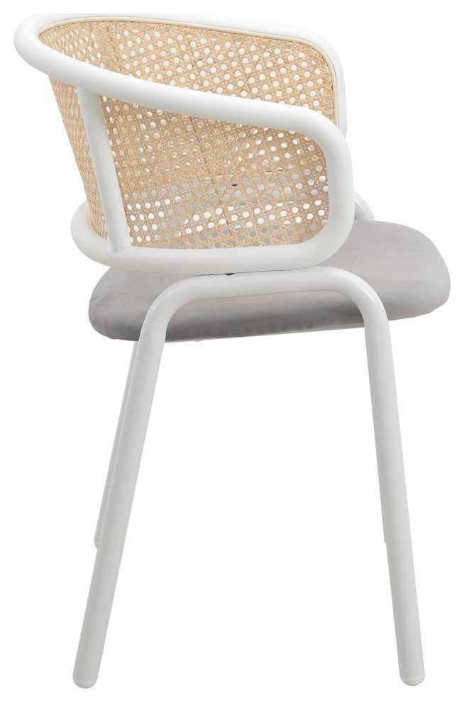 LeisureMod Ervilla Dining Armchair With White Steel Base Set of 2, Gray