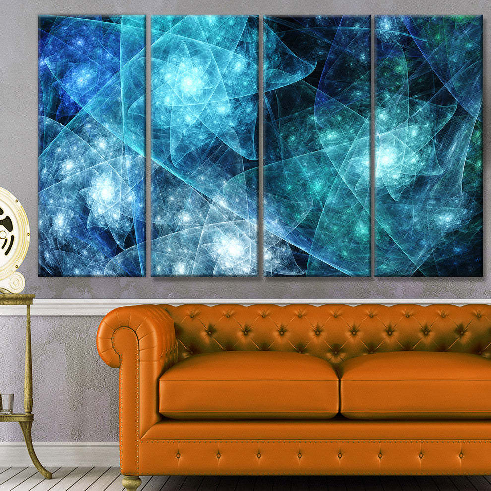 Blue Rotating Polyhedron, Abstract Canvas Art Print, 48"x28", 4 Panels
