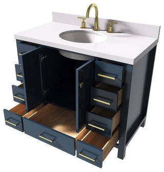 Cambridge Midnight Blue 43" Oval Sink Vanity With White Quartz Countertop