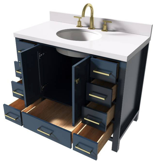 Cambridge Midnight Blue 43" Oval Sink Vanity With White Quartz Countertop