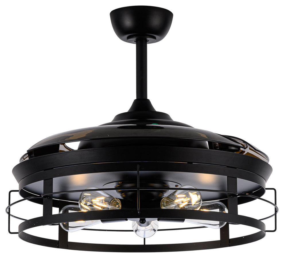52 in Modern Black Industrial Retractable Ceiling Fan with Light Kit and Remote