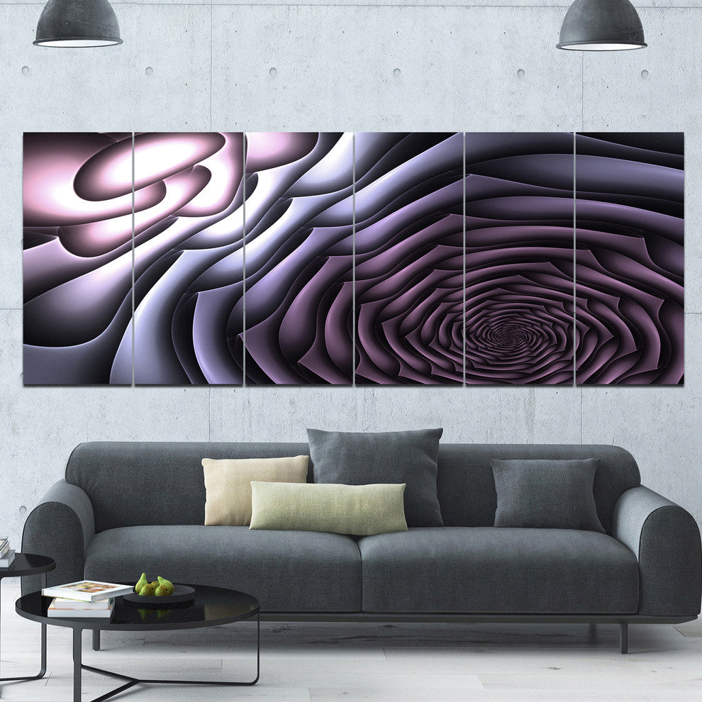 Purple Flower Shaped Fractal Art, Abstract Wall Art Canvas, 70"x28", 6 Panels