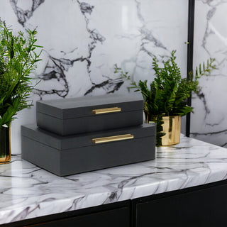 Lusan Rectangular Decorative Box Set, Black Faux Snakeskin
