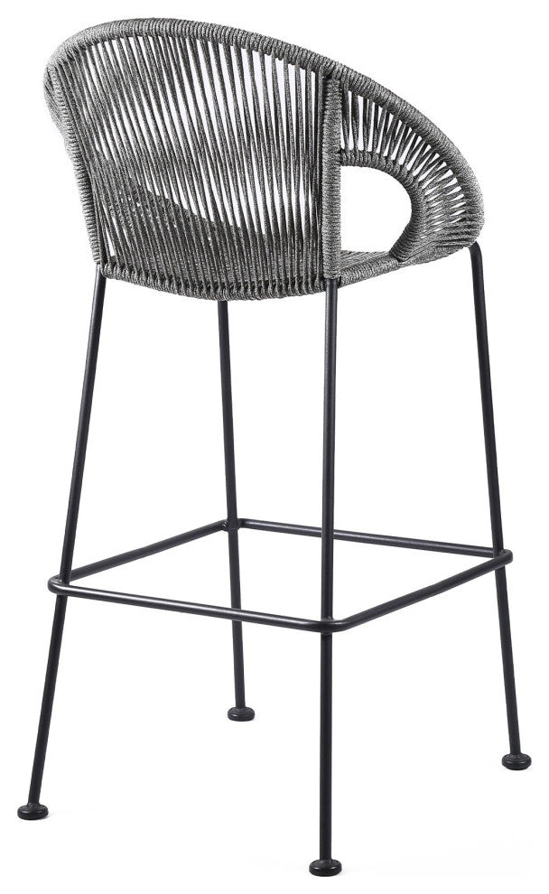 Benzara BM246128 30" Indoor Outdoor Bar Stool With Rounded Rope Woven Seat, Gray