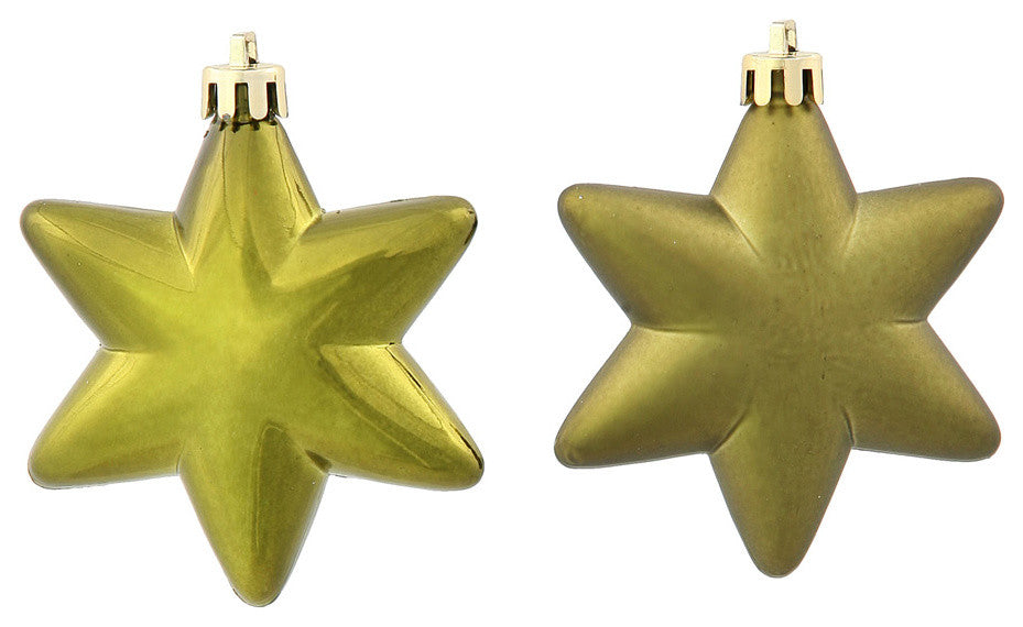 Matte and Shiny Star Shatterproof Christmas Ornaments, Set of 36, Olive Green