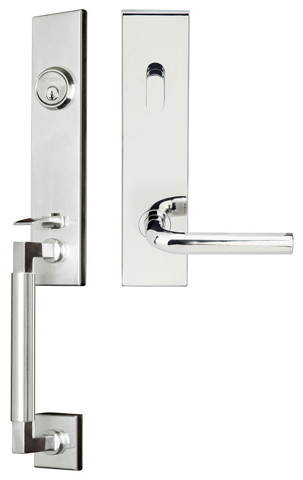 Cologne Lever, Tubular Entry Handleset, RHR, Polished Stainless Steel