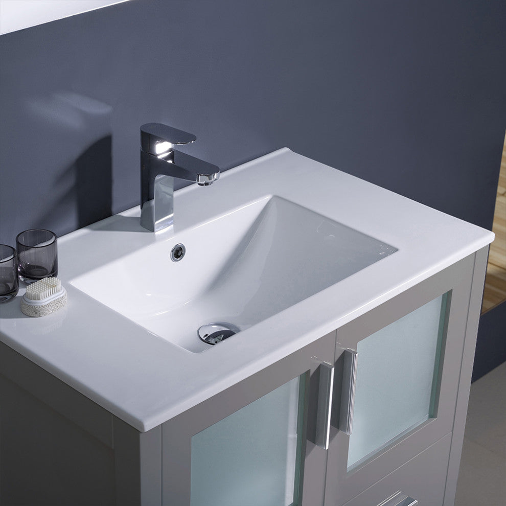 Torino Modern Bathroom Cabinet With Integrated Sink, Gray, 30"