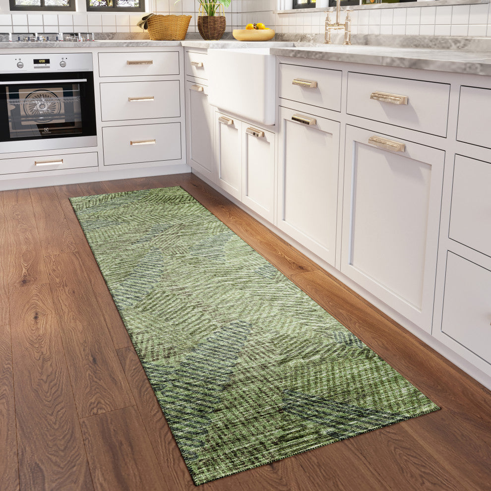 Indoor/Outdoor Sedona SN11 Moss Machine Washable 2'3" x 12' Runner Rug