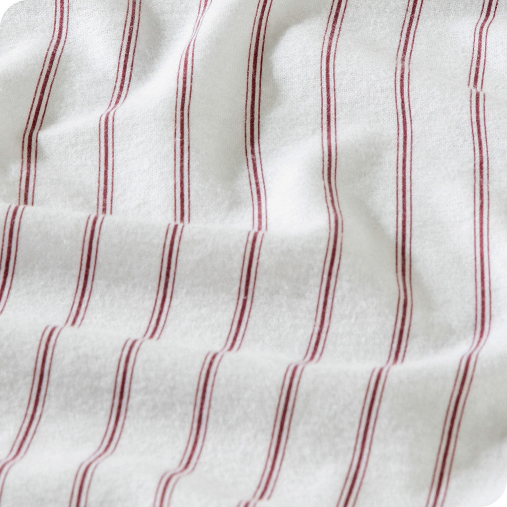 Bare Home Cotton Flannel Sheet Set, Ticking Stripe - White/Burgundy, Twin Xl