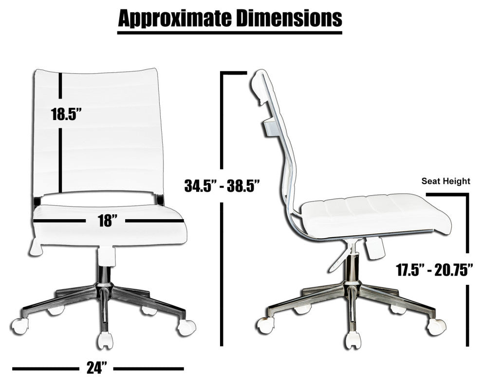 Mid Back Swivel Boss Ribbed PU Leather Office Chair Modern Ergonomic, White