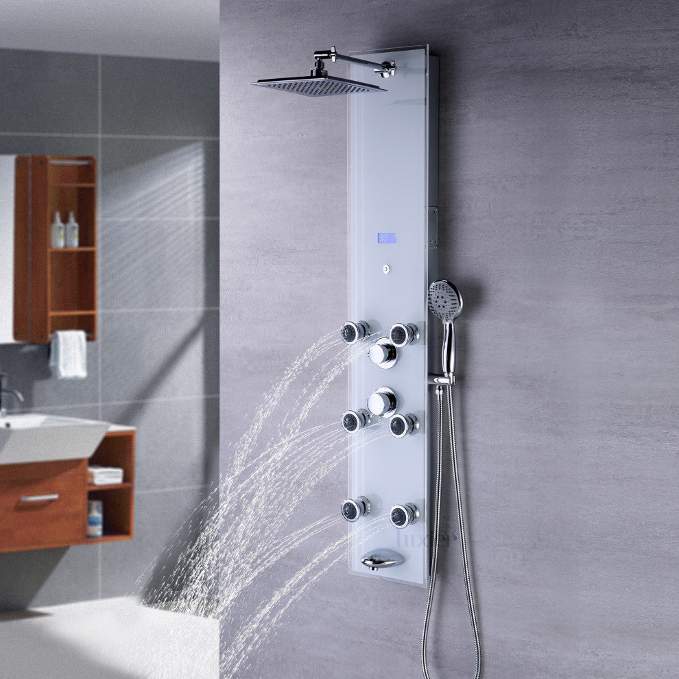Luxier 51" 6-Jet Shower Panel With Rainfall Shower Head Hand Shower, White