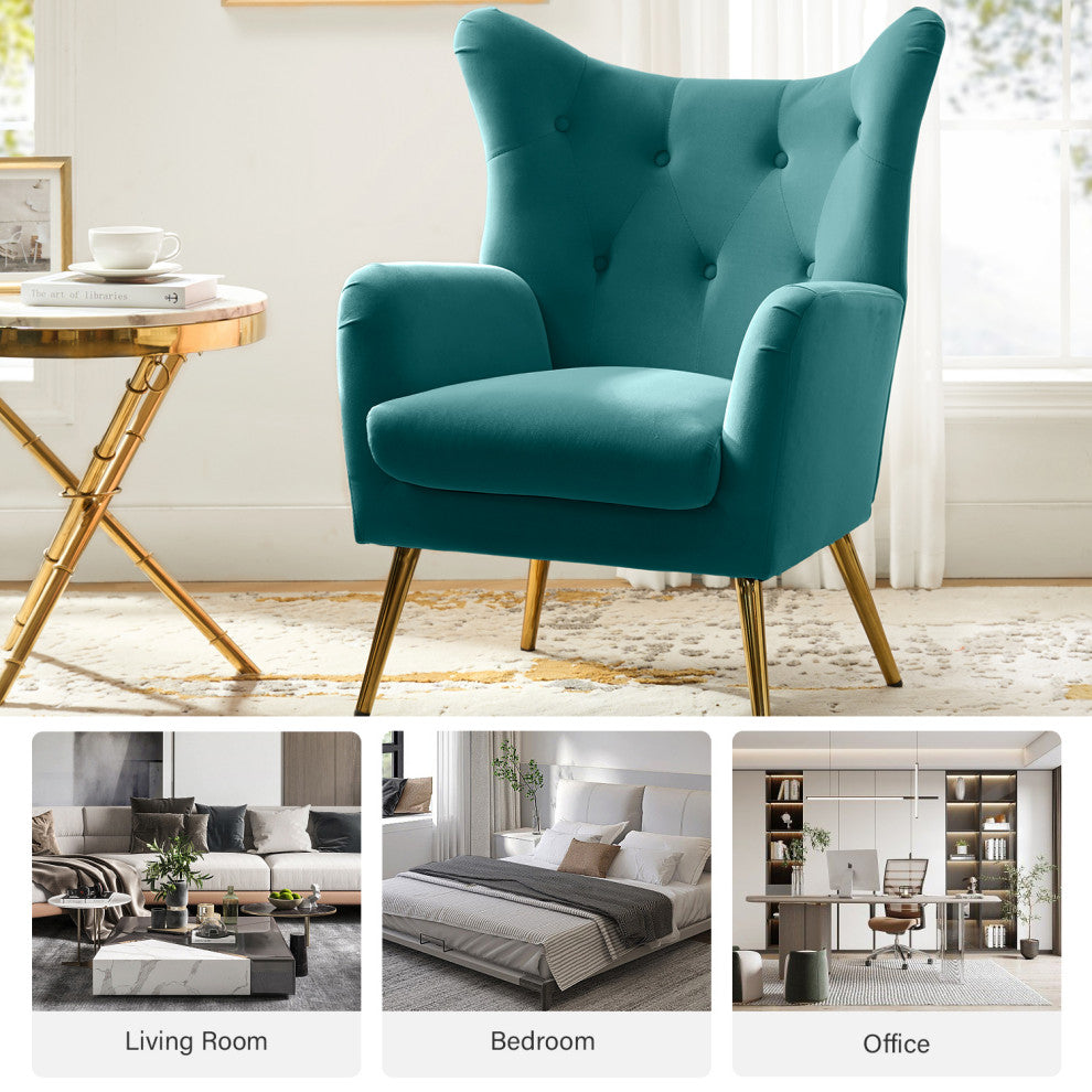 Upholstered Accent Chair With Tufted Back, Set of 2, Blue