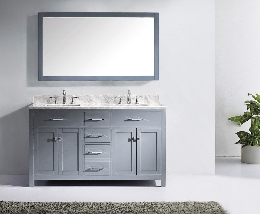Caroline 60" Double Bathroom Vanity Set Gray, Marble Countertop