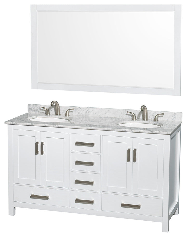 Wyndham WCS141460DWHCMUNOM58 White 60 Inch Bath Vanity with Carrera Marble