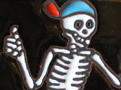 6x6 Gone Surfing. Day-Of-The-Dead Clay Tile