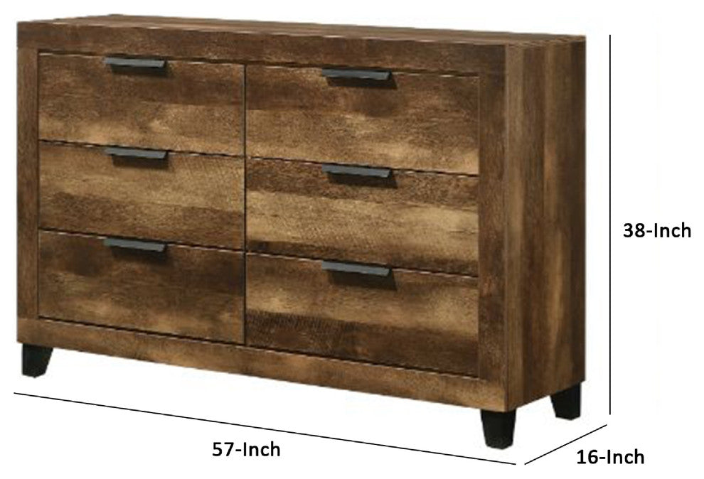 Benzara BM269079 Dresser With 6 Drawers and Plank Style, Rustic Oak Brown