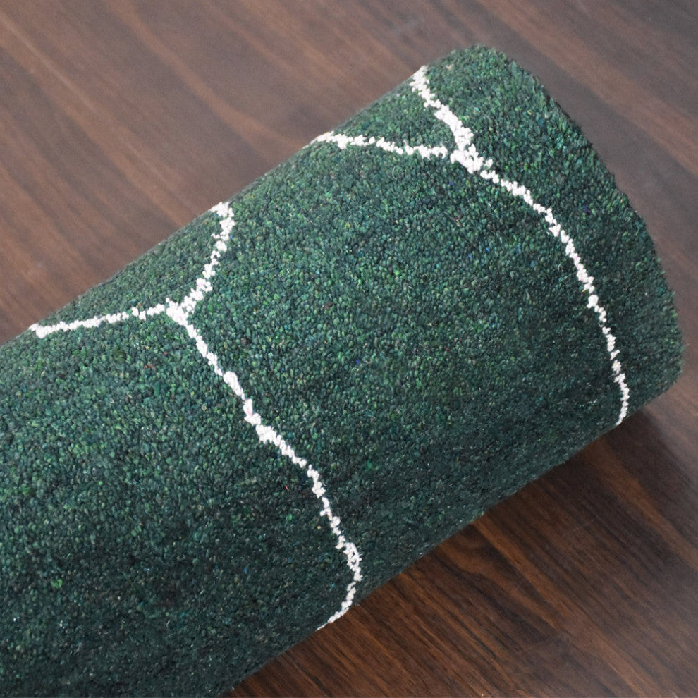 HAND KNOTTED LOOM SILK AREA RUGS-6'x9',Rectangle,Dark Green White,Contemporary