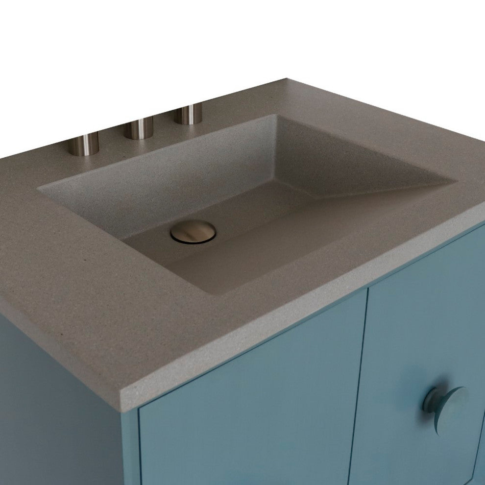 31" Single Vanity, Aqua Blue Finish With Gray Concrete Top