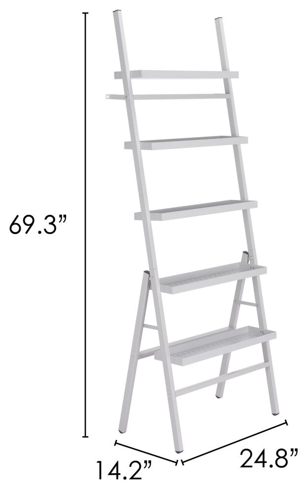 Bookcase Wall Shelf Rack, Steel Metal, Gray, Lounge Cafe Lobby Hospitality