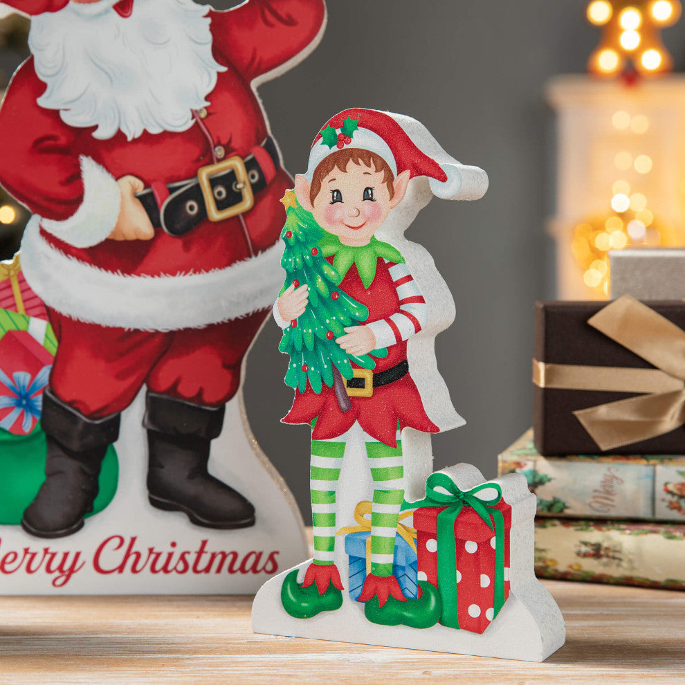 Wooden Christmas Santa, ELF, Reindeer Decor, 3-Piece Set