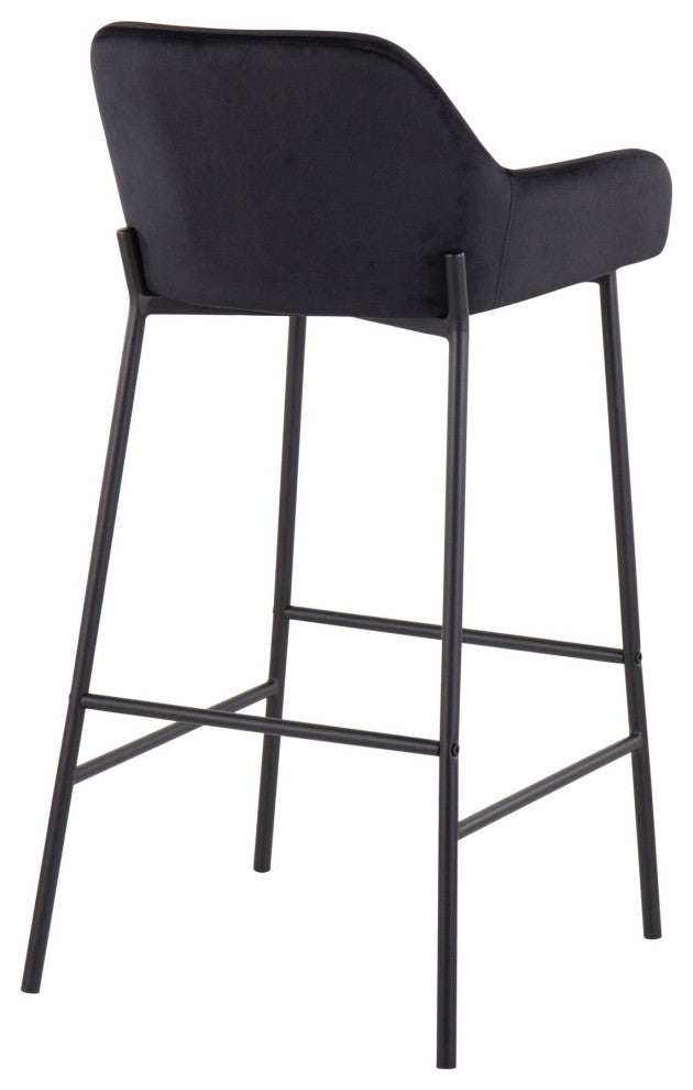 Daniella Fixed-Height Bar Stool, Set of 2, Black Metal/Black Velvet