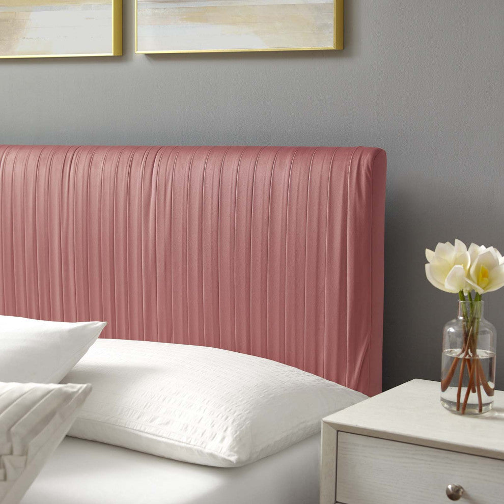 Platform Bed Frame, Full Size, Velvet, Pink, Modern Contemporary, Bedroom Master