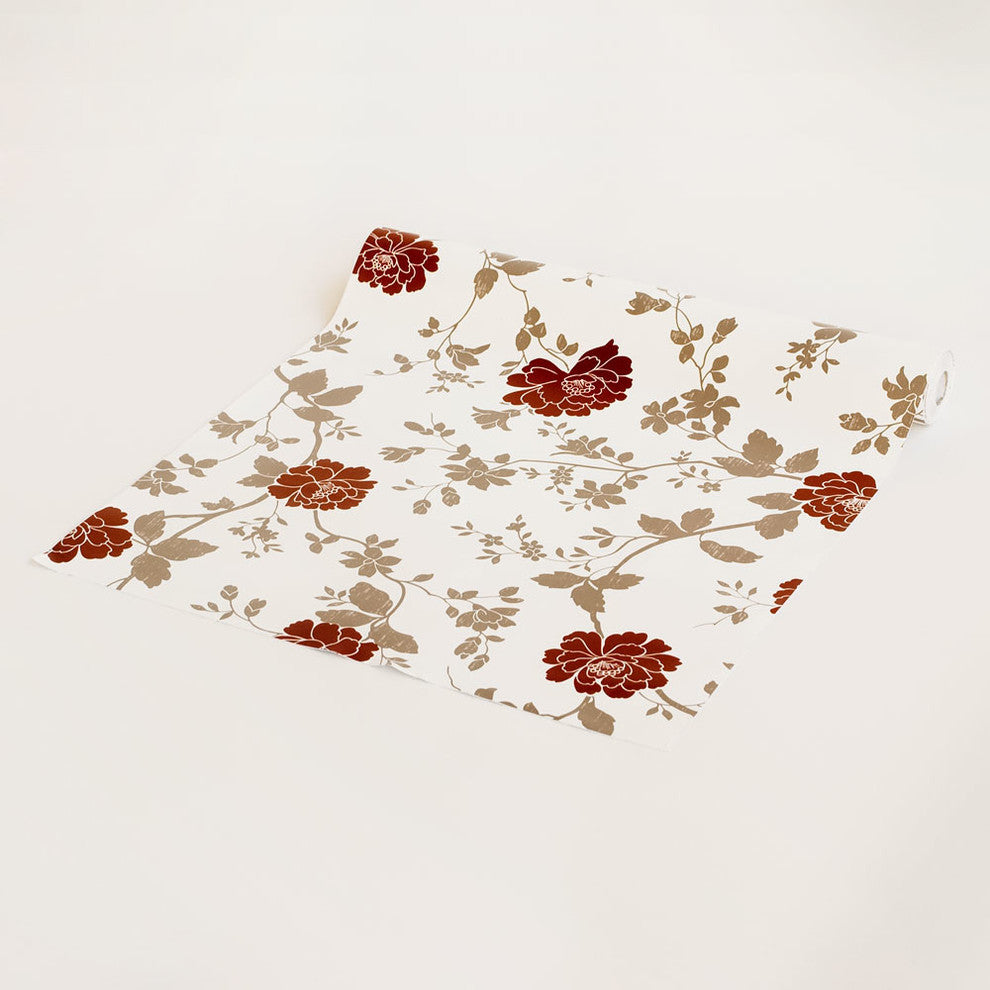 Crimson Peony-1 - Vinyl Self-Adhesive Wallpaper Prepasted Wall Decor (Roll)