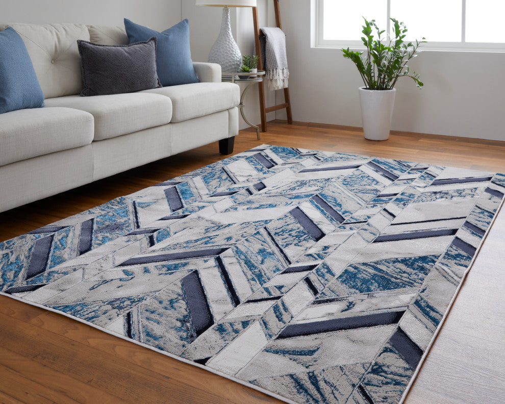 Weave & Wander Armada Modern Navy Blue/Beige Rug, 10'x13'2"