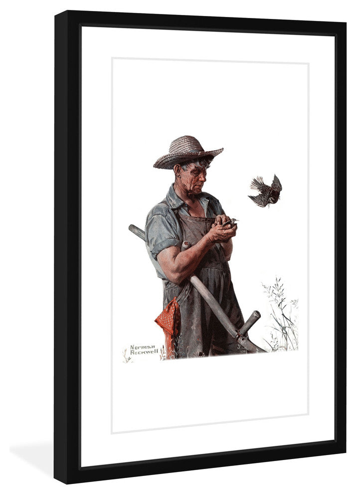 "Farmer and the Bird" Framed Art Print by Norman Rockwell