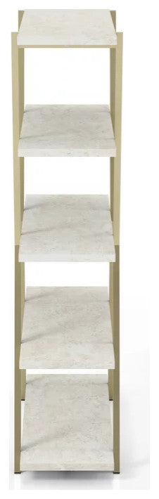 Bookcase, Unique Design With Metal Frame & Open Shelves, Champagne/ White Washed