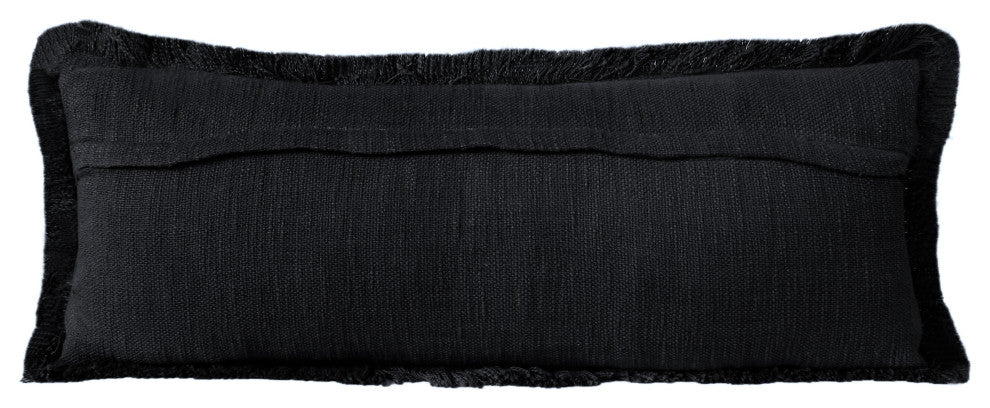Ox Bay Handwoven Black Distressed Organic Cotton Pillow Cover, 14"x36"