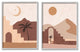 Desert Oasis Retreat Day Night Palm Dune Landscape, 2pc, each 11 x 14