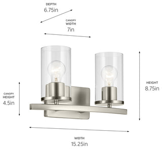 Crosby 15.25" 2-Light Vanity Light With Clear Glass, Brushed Nickel