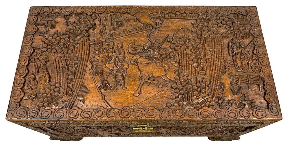 Consigned Early 20th Century Chinese Carved Camphor Wood Hope Chest
