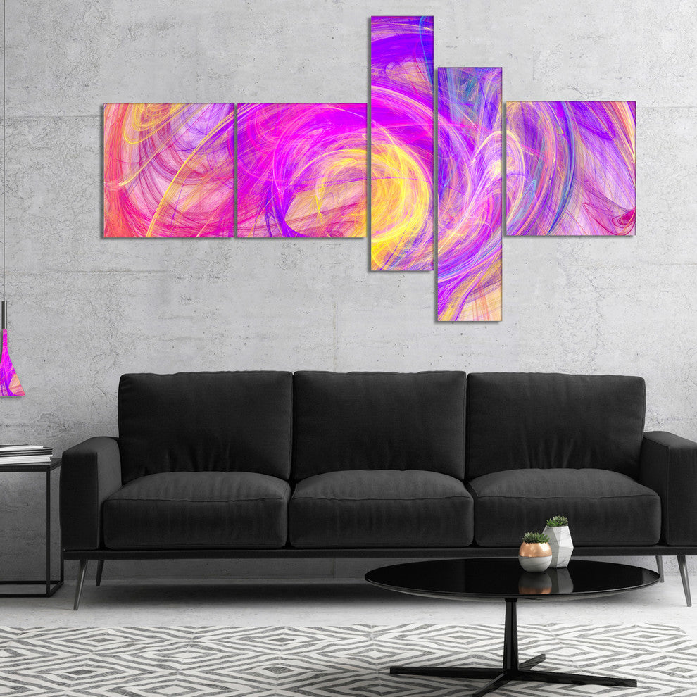 Purple Mystic Psychedelic Texture, Abstract Art on Canvas, 60"x32", 5 panels