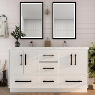 Victoria 60" Solid Wood Bath Vanity, Double Sink, Glossy White