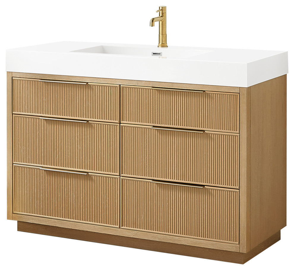 Hohhot Bath Vanity, Stone Sink Top No Mirror, Washed Ash Gray, 48", Single Vanity