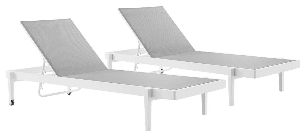 Charleston Outdoor Patio Aluminum Chaise Lounge Chair Set of 2 - White Gray