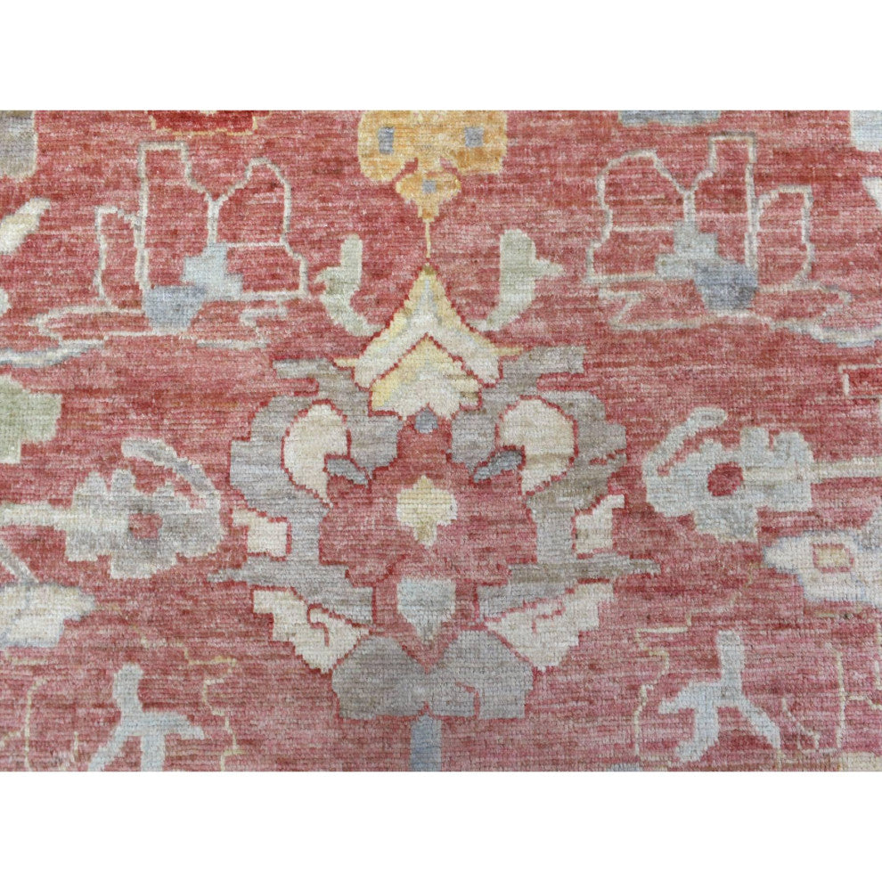 Coral Red, Angora Ushak Soft Wool, Hand Knotted Oversized Rug, 11'7" x 14'6"
