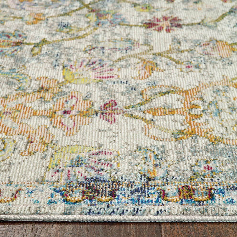 2' x 9' Beige Abstract Garden Runner Rug
