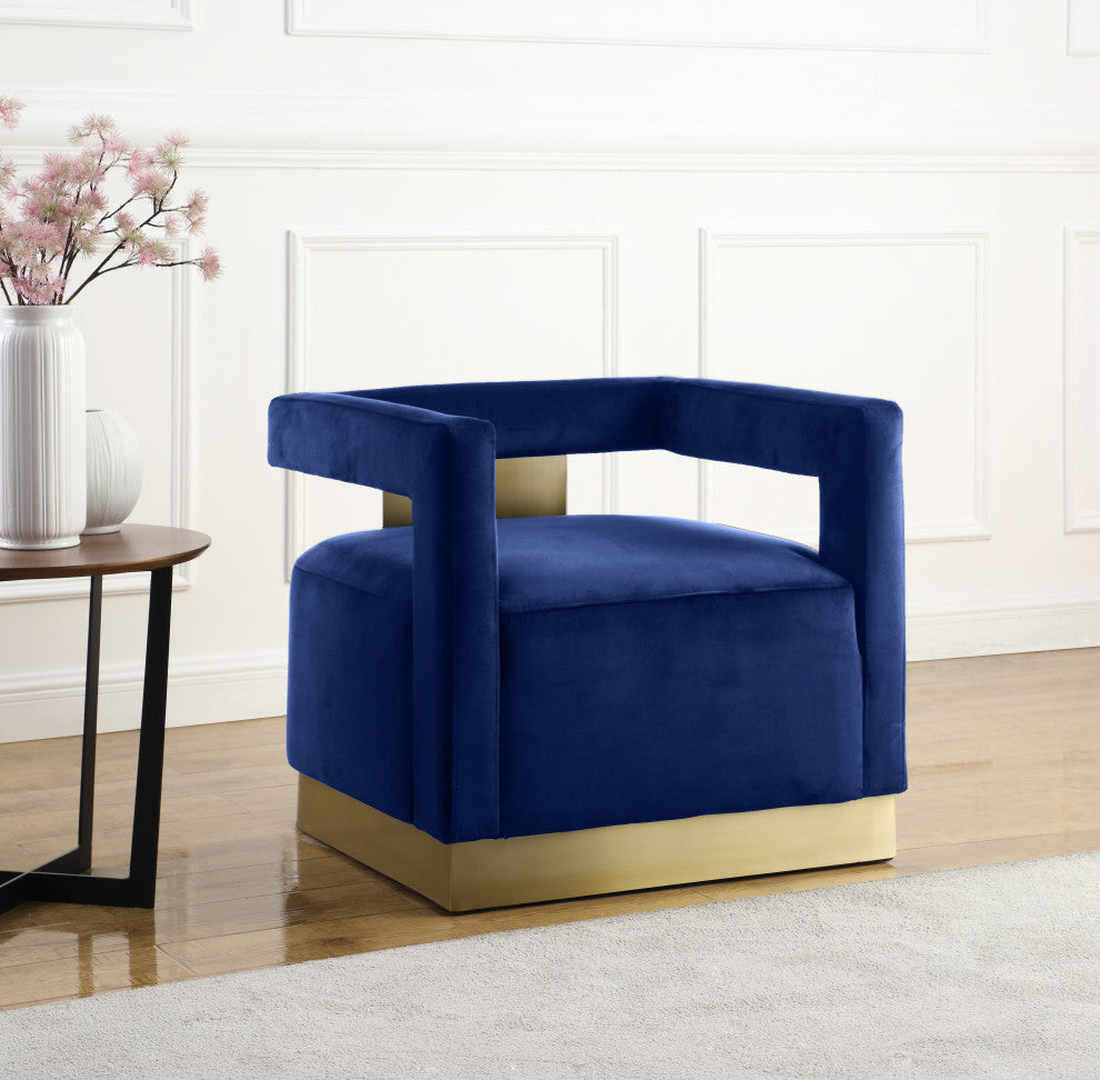 Armani Velvet Upholstered Accent Chair, Navy