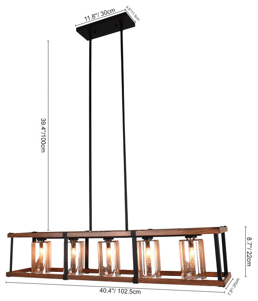 5-Light Rectangular Rustic Farmhouse Chandelier
