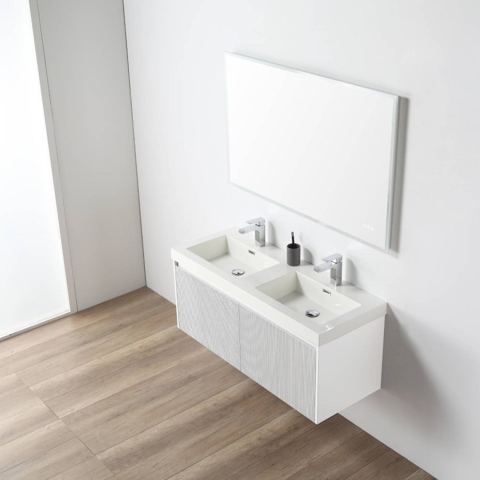 Floating Bathroom Vanity with Sink, Wall Mounted Vanity, White, 48" W/ Double Sinks